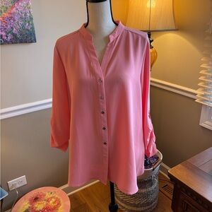 Women’s ~Alfani Coral Pink Button-Front Mandarin Collar Blouse! 🌺